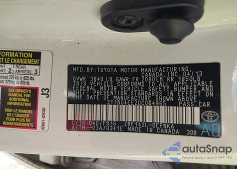 2013 Toyota Corolla Le from USA, damaged, VIN 2T1BU4EE2DC064965